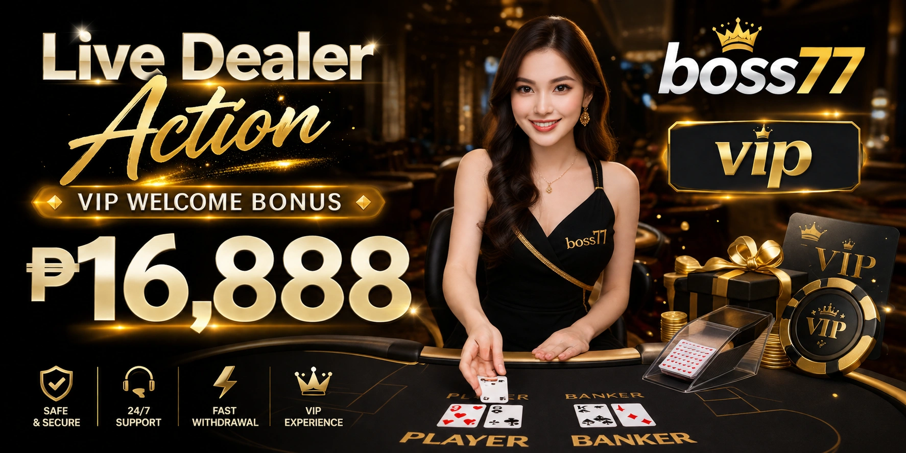 Live casino hero table with bonuses and dealer spotlight