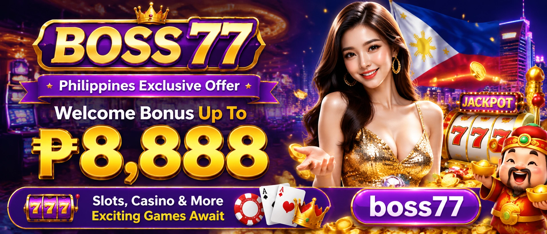 Boss77 casino homepage visual