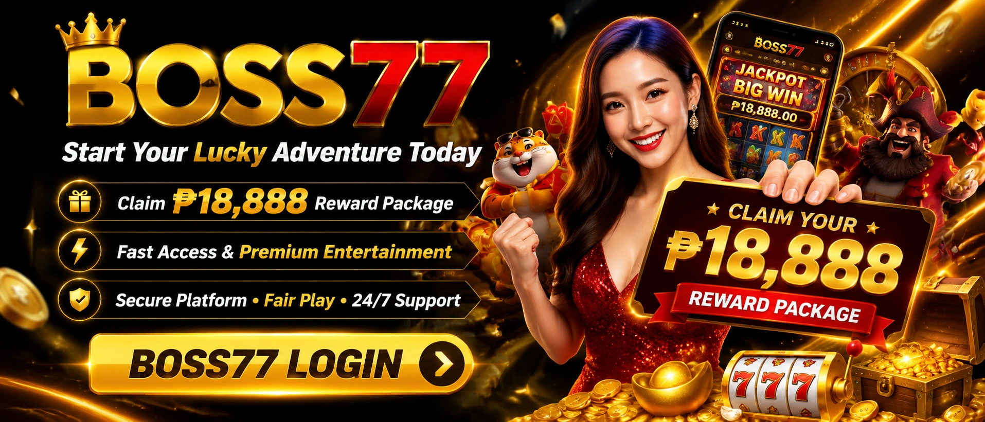 Boss77 mobile gaming lobby visual