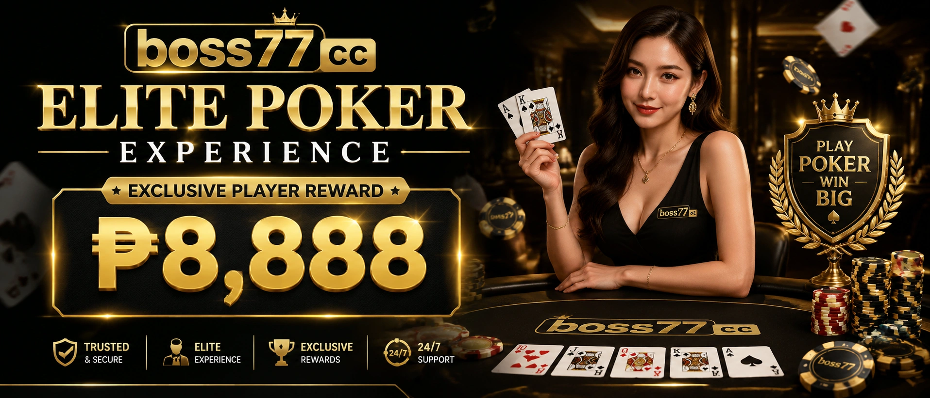 Boss77 popular games showcase visual for poker and casino categories